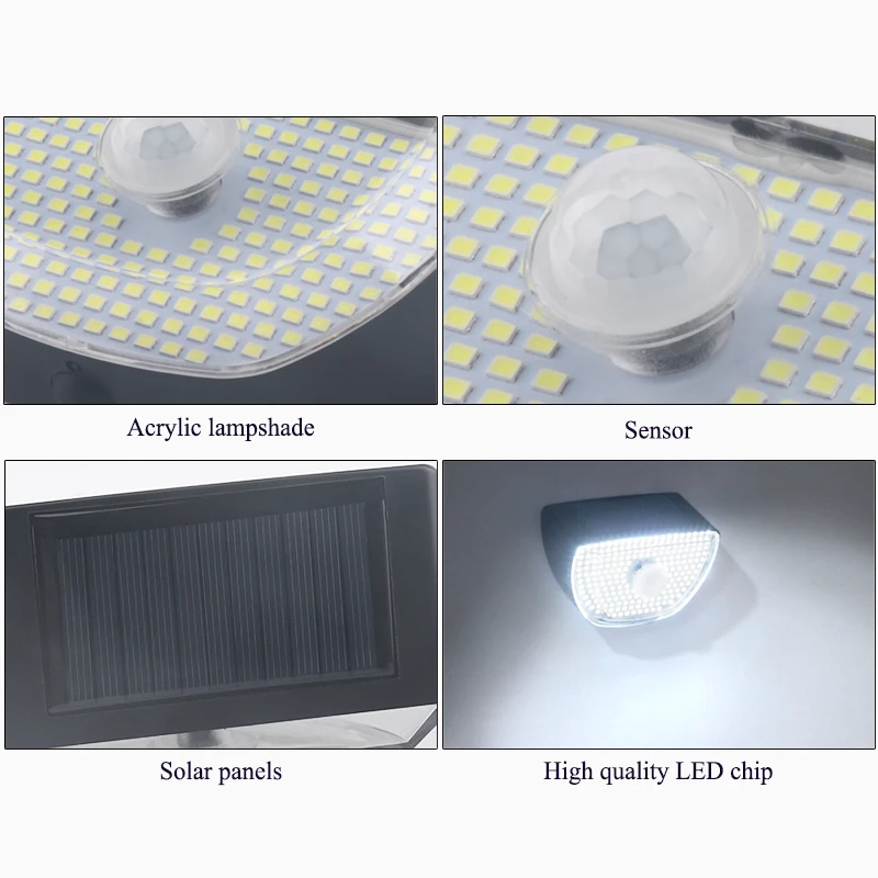 200 LED Солнечный датчик света Супер яркий индукция человеческого тела IP65 3 Режимы работы Водонепроницаемый ИК-датчик Наружное освещение