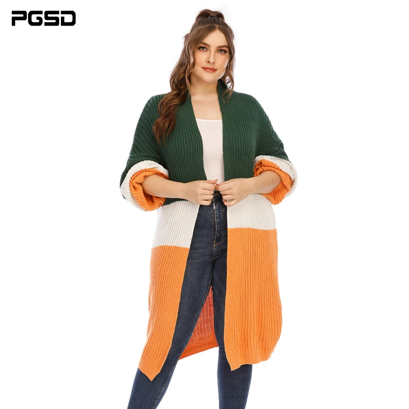 

PGSD Autumn Winter Plus Size Women Knitted Cardigan Female 2020 Korean Style Fashion Long Sleeve Stripe Women's Clothing Coat