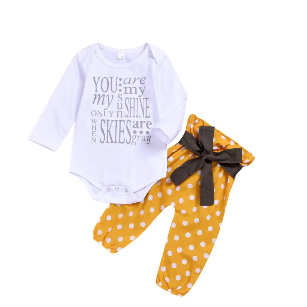 Toddlers Spring Autumn Clothing Cotton Newborn Baby Outfit Fashion Yellow Dot Kids clothing Sets 3pcs Headband | Мать и ребенок