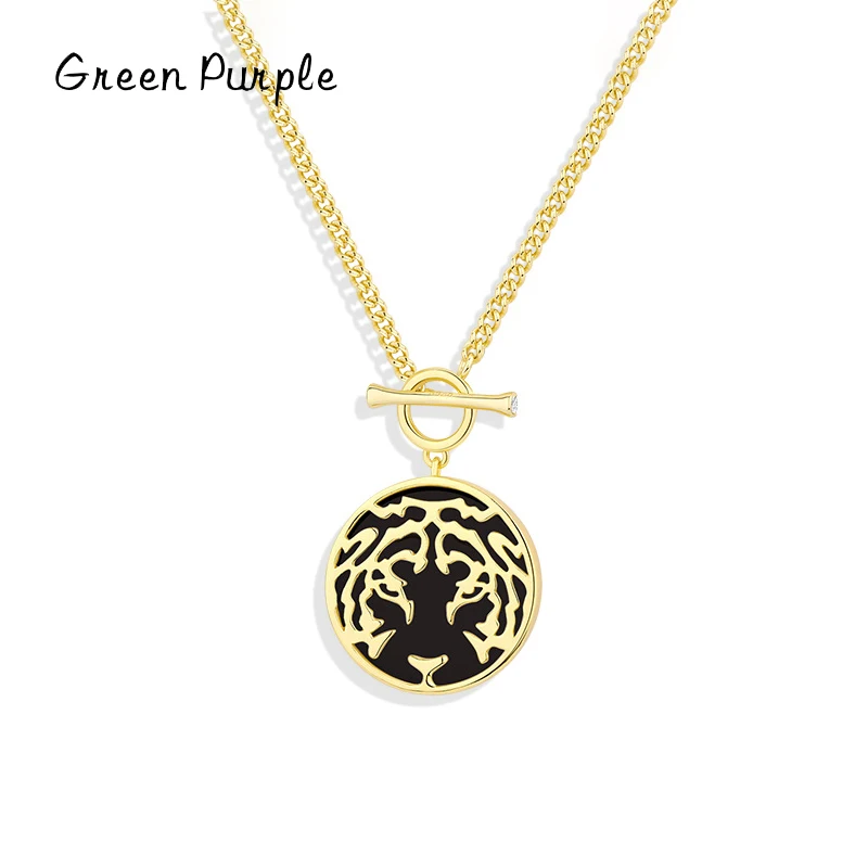 

New 925 Sterling Silver Light Luxury Tiger Pattern Couples OT Buckle Black Onyx Tiger Pendant Necklace For Women Fine Jewelry
