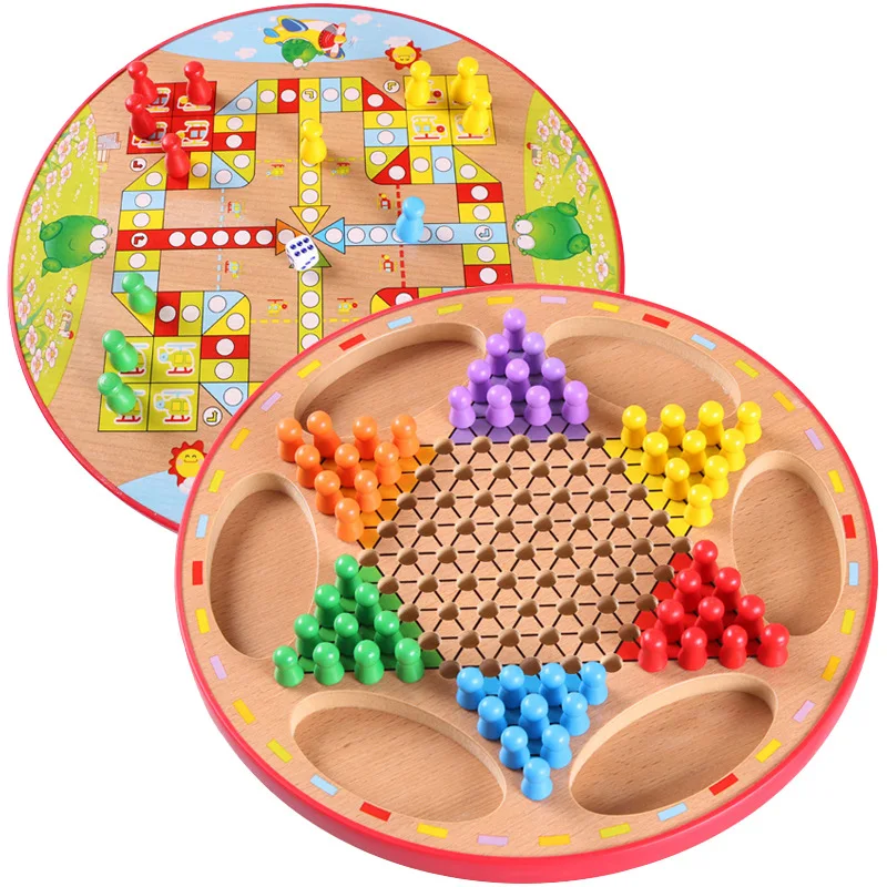 

Wooden 2-in-1 checkers Montessori Toy For Party Game Educational Learning Toys Floor Games For Kids Gifts