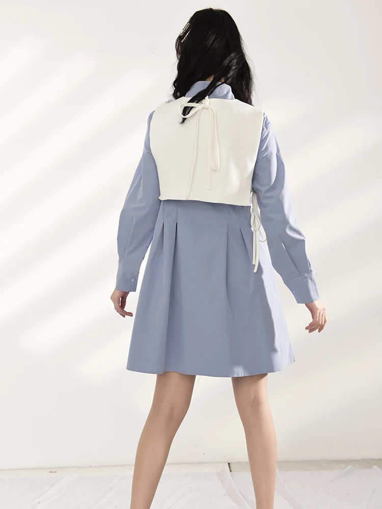 

irregular blue women's contrast large dress new long sleeve Lapel loose fashion spring and autumn 2021 1z31706