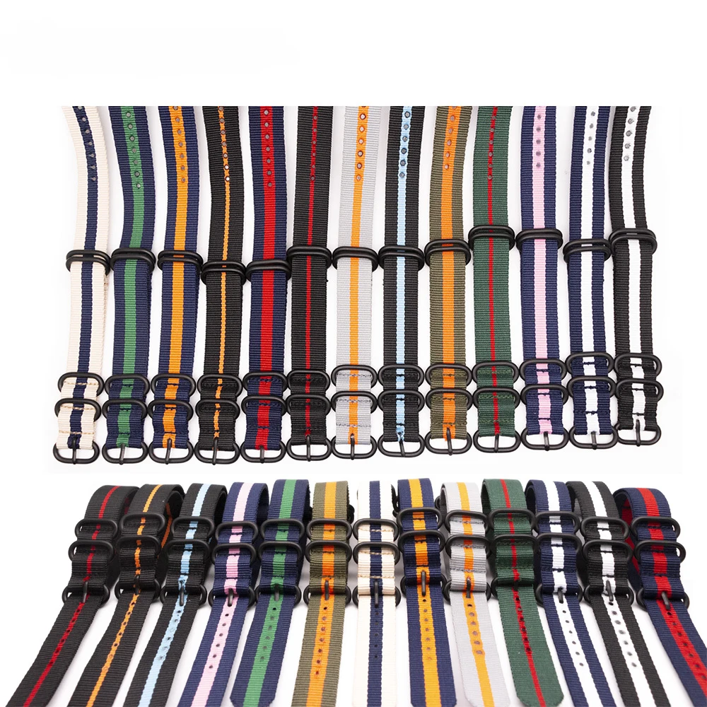 Ремешок нейлоновый для наручных часов спортивный черный матовый браслет с