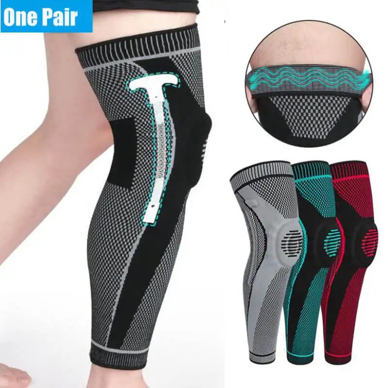 

2PCS Upgrade T-shaped Springs Support Long Knee Pads Adult Sports Football Protection Running Kneepad Shin Guard Knit Leg Warmer