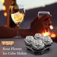 4 grid 3d rose flower ice ball silicone mold ice cube mould ice tray ice maker box whiskey cocktail home bar accessories