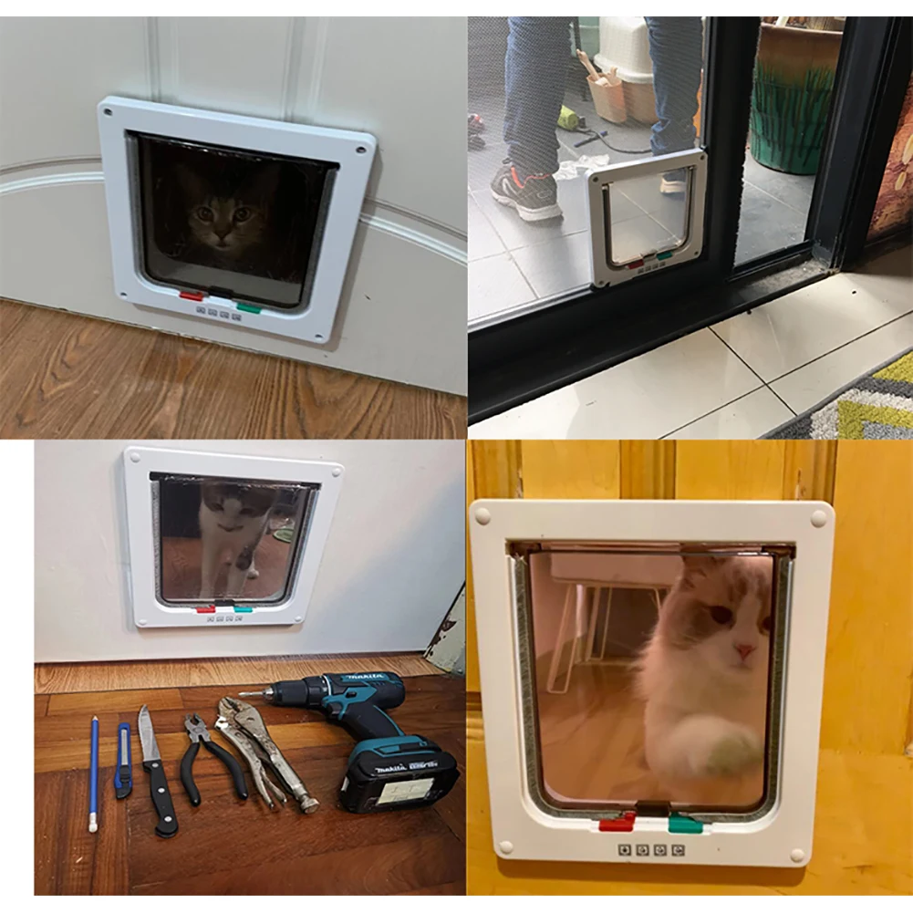 

Cat Flap Door With 4 Way Lock Security Flap Door For Kitten Puppy Pets Plastic Animal Small Cat Dog Gate Door Kit Pet Supplies