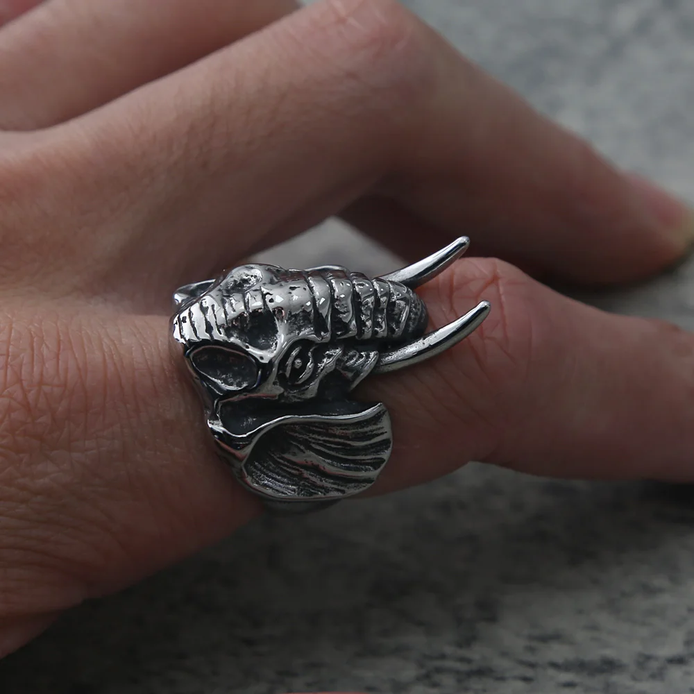 Мужское кольцо со слоном в стиле ретро из нержавеющей стали панк и байкера кольца