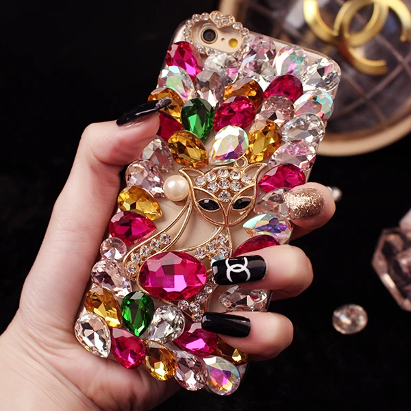 

Handmade Case for Huawei P40 P30 Lite E Nova 7 7i 7SE 7Pro 6 6SE 5 5i 5T Pro Women Luxury Gemstone Cute Fox Phone Cover