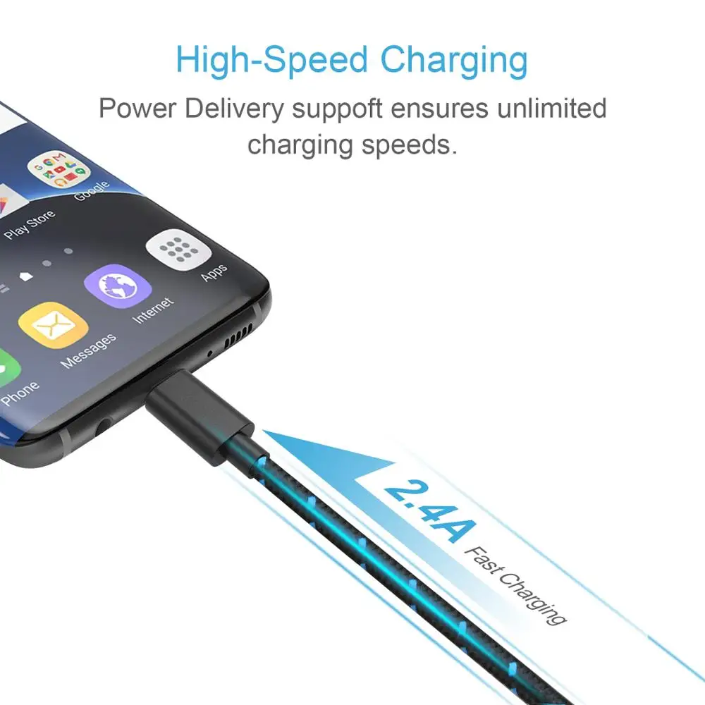 Высокоскоростной зарядный usb кабель TeckNet Type C USB в оплетке для передачи данных и