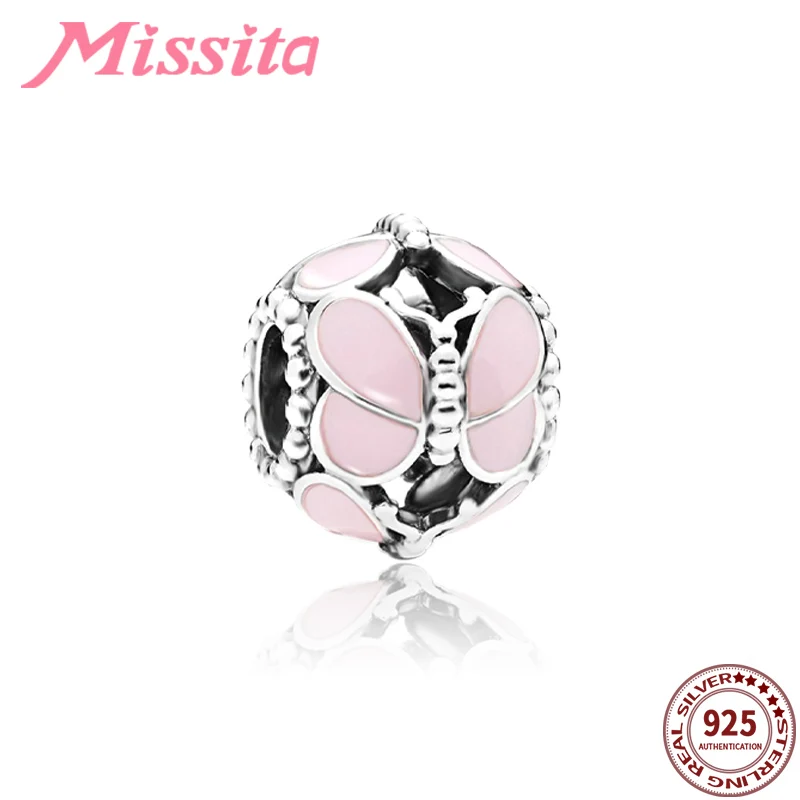 MISSITA 2019 новая мода эмаль розовая бабочка бисер Подходит для Pandora шарм сделай сам
