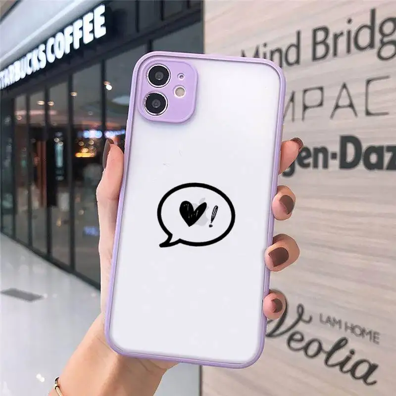 

lack Simple Lines Love Heart Phone Cases Matte Transparent for iPhone 7 8 11 12 s mini pro X XS XR MAX Plus cover funda