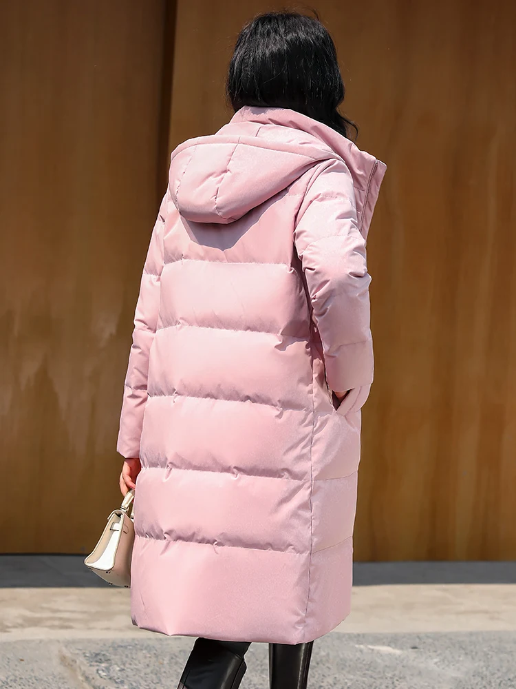 Autumn and Winter New Fashion Simple All-Matching Women's Detachable Cap Mid-Length down Jacket Warm Coat