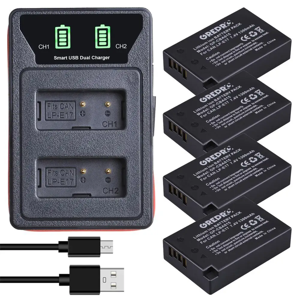 Зарядное устройство LPE17 LP E17 с двумя USB портами и светодиодной подсветкой 4 шт. для