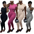 Костюм женский трикотажный в рубчик, повседневный укороченный топ без рукавов, с круглым вырезом, с боковой шнуровкой, брюки-карандаш, комплект из двух предметов, на лето