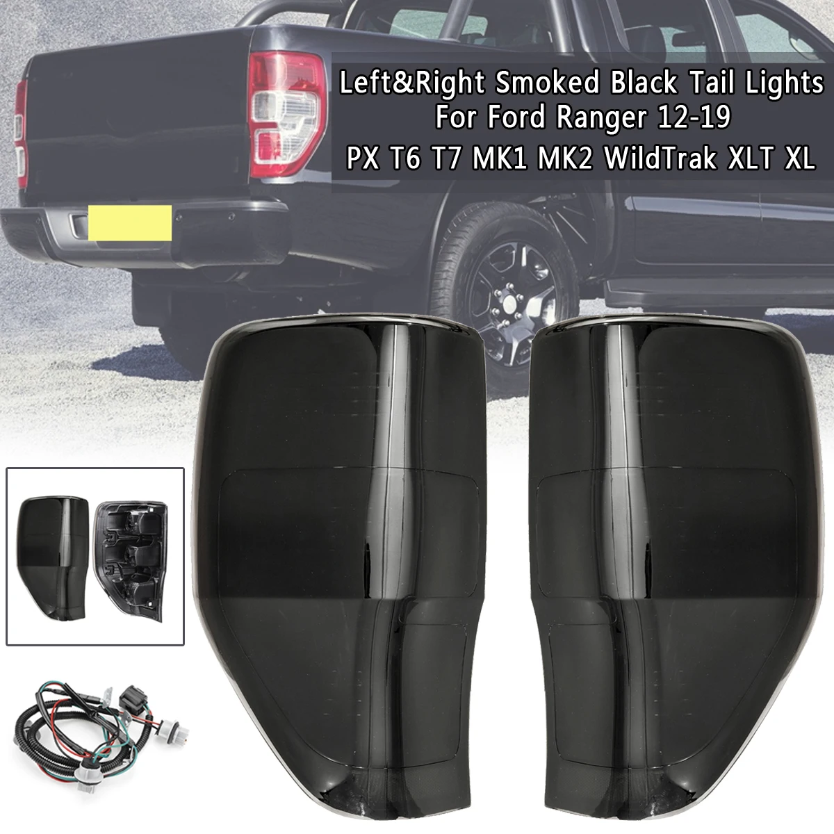 Влево/вправо курил черный задние фонари Крышка для Ford Ranger PX T6 T7 MK1 MK2 WildTrak XLT XL 2012 2013- с проводкой