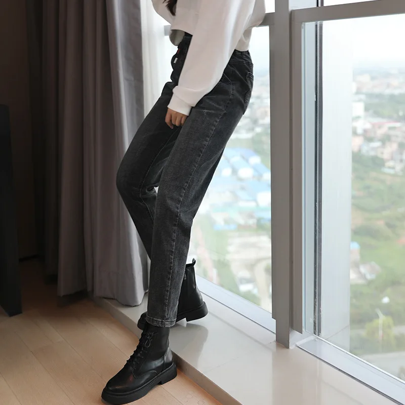 

Elastic Waist Jeans Womens Harem Pants Lacing Jeans High Waist Slimming Korean Version Loose Radish Pants Lady Stretch Trousers