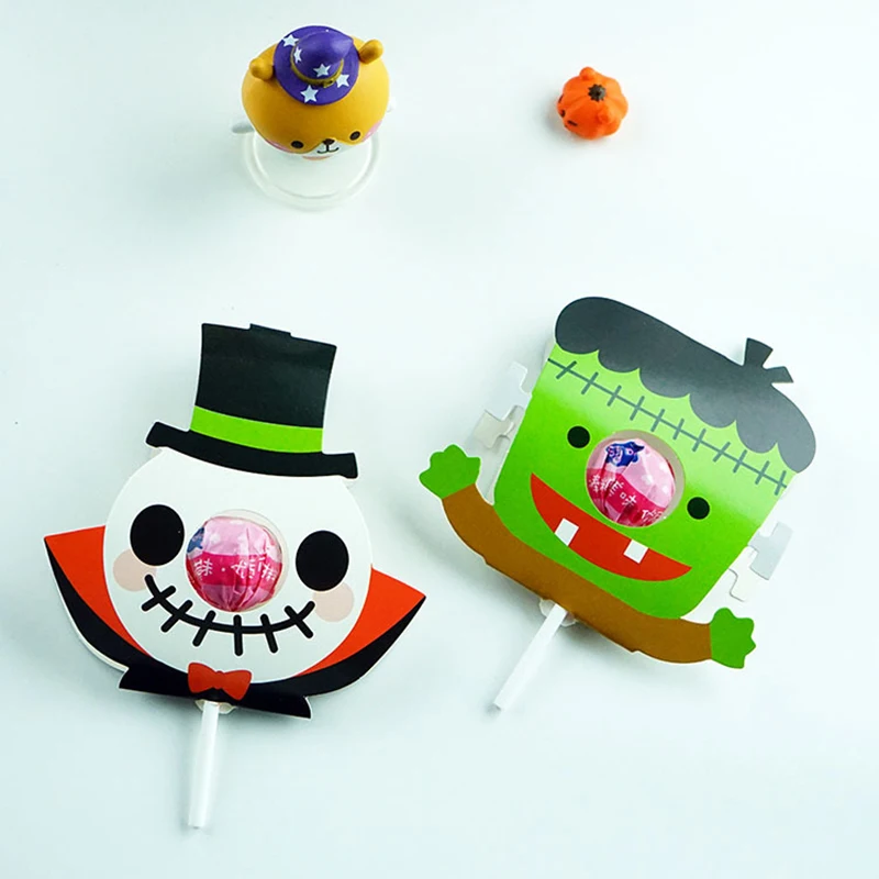 10 шт./лот на палочке тему Хэллоуин украшения карты мультфильм Бумага леденец