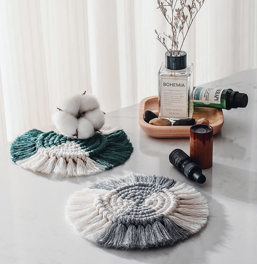 

Creative Cup Mat Cotton Braid Table Placemat Tableware Mat Hot Pad Non-slip Mat Kitchen Drink Cup Coaster Decoration Accessories