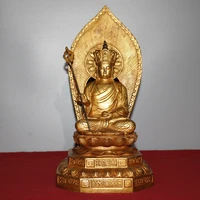 14chinese temple collection old bronze gilt ksitigarbha buddha jizo amitabha back light sitting buddha ornaments