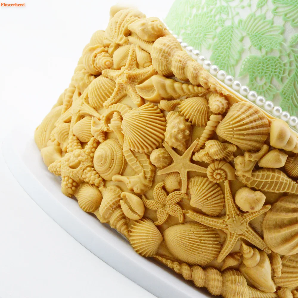 Силиконовая форма в виде ракушек морских звезд помадки торта украшение на день