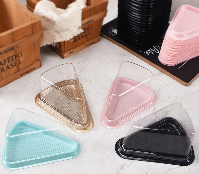 

500pcs Transparent Plastic Cake Box Cheese Triangle Cake Box 3 Color Blister Box Restaurant Dessert Packaging Boxes W0098