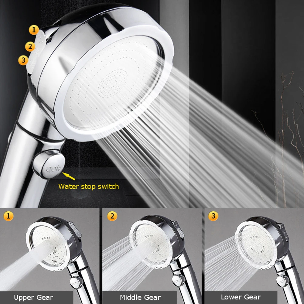 

3 Mode High Pressure Water Saving Rainfall Plastic Shower Head One Button Switch Universal Rotation Bathroom Supplies