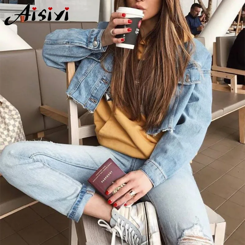 Женская джинсовая куртка винтажная с длинным рукавом 2019|Женские куртки| |