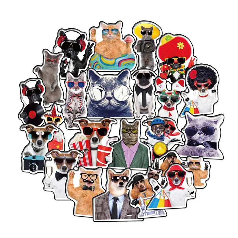 Забавная наклейка с кошкой и щенком 35 шт. для мотоцикла чемодана домашнего декора
