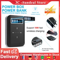 18650 battery case pd portable powerbank battery box wireless charger cases with lcd display 10w fast charging output power bank