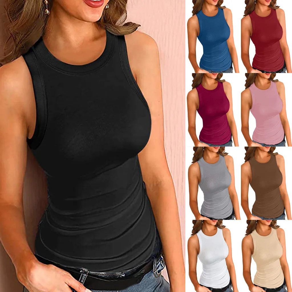 

Women Tank Tops Summer Sleeveless Basic Cami Top Shirt Slim Knit Ribbed Racerback Blouses 2021 New Summer Tank Tops