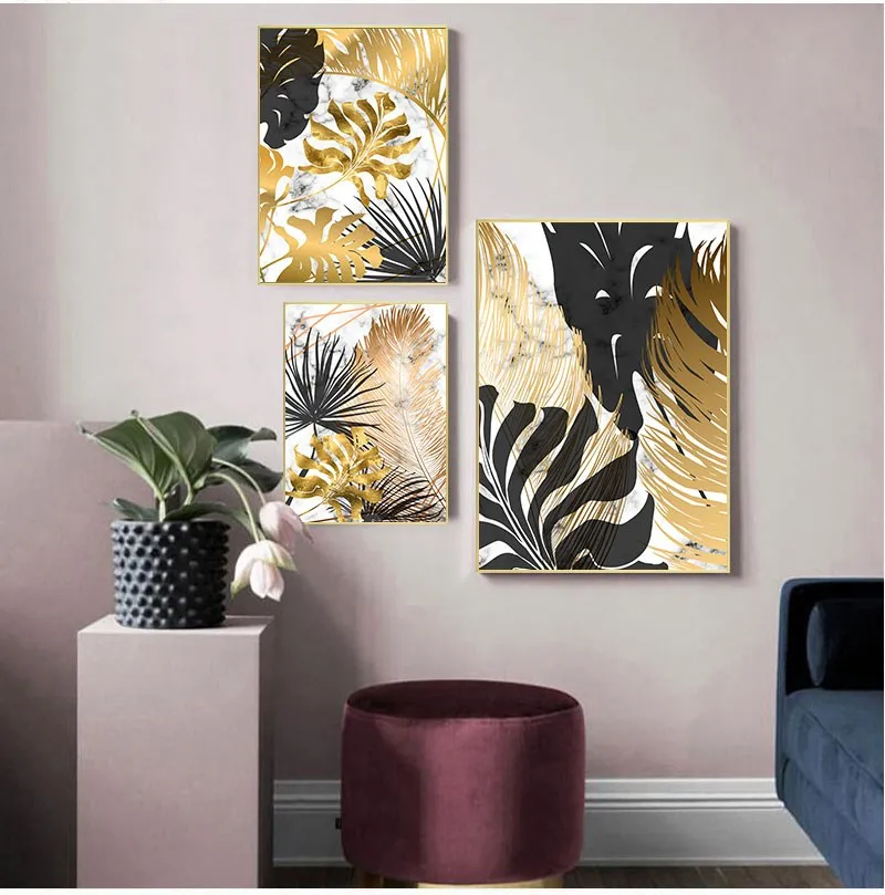 Настенные постеры с рисунком золотых листьев в скандинавском стиле настенные