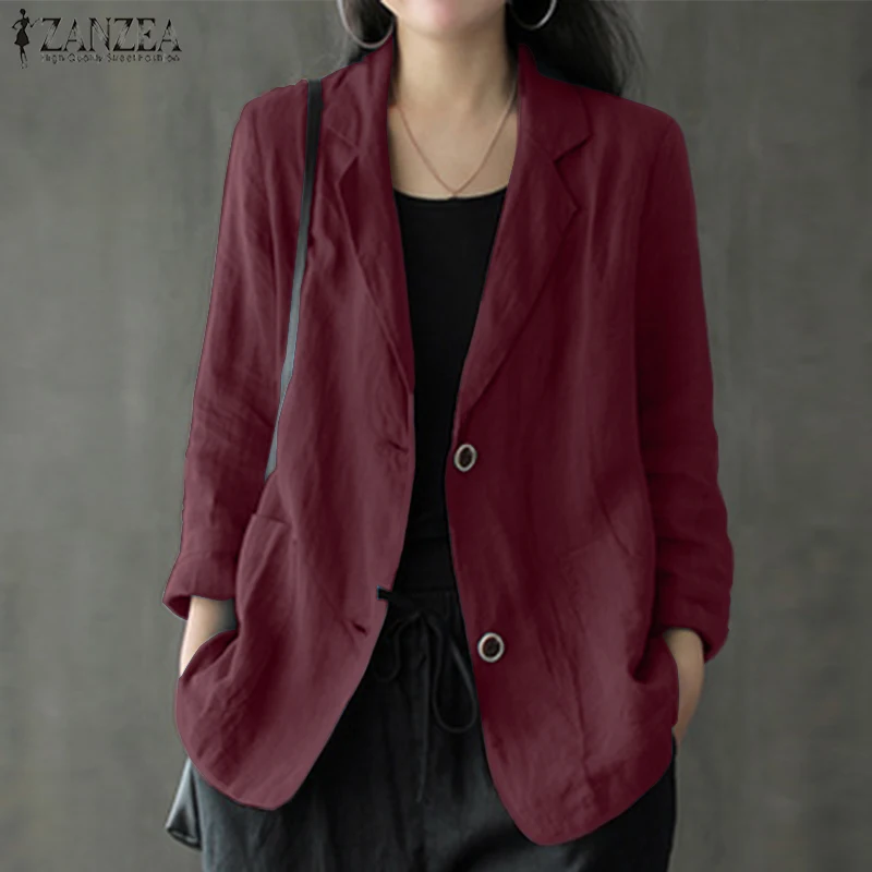 

ZANZEA Female Clothing Femme Button Solid Tunic Blouse Tops Women Autumn Elegant Casual Long Sleeve Blazer Coats Outwears 2021