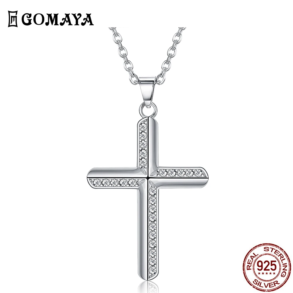 

GOMAYA 925 Sterling Silver Pendant Necklace Fashion Set Diamond Boutique Jewelry Simple Crucifix Necklace Fine Gift Trend 2021