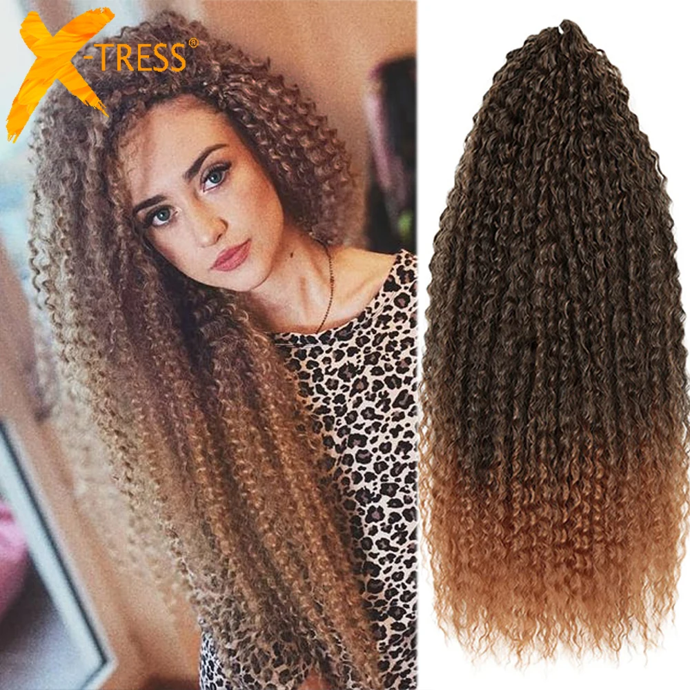 

X-TRESS Synthetic Braiding Hair Extensions For Black Women Crochet Braid Kinky Curly Ombre Brown 18 Inches Brazilian Braids