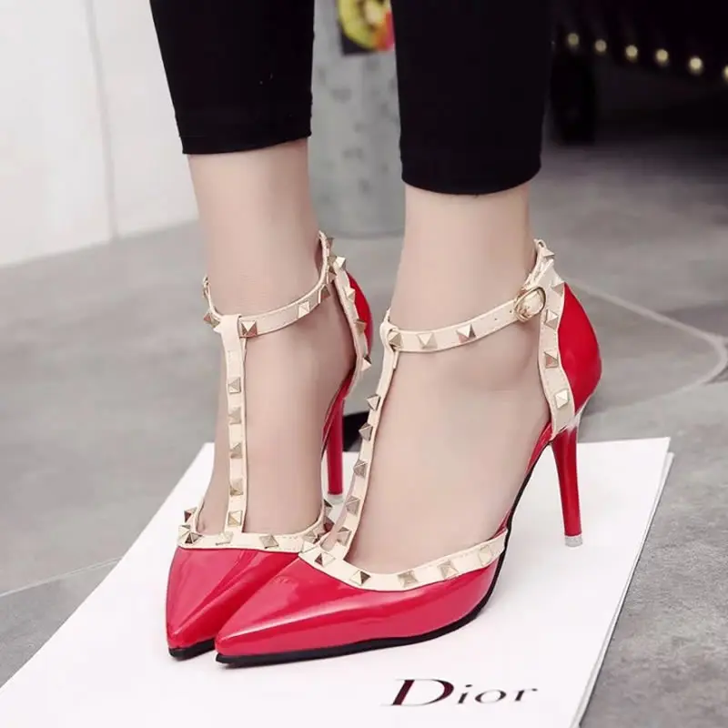 

6cm High Heel Pumps Women Elegant Rivets Women Pumps High Heels Womens Pointed Shoes Shallow Sexy Dress Party Wedding Pump Woman