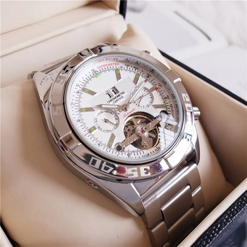 

Men's automatic mechanical watch tourbillon stainless steel strap 50mm diameter, well-known brand watch aaa watch