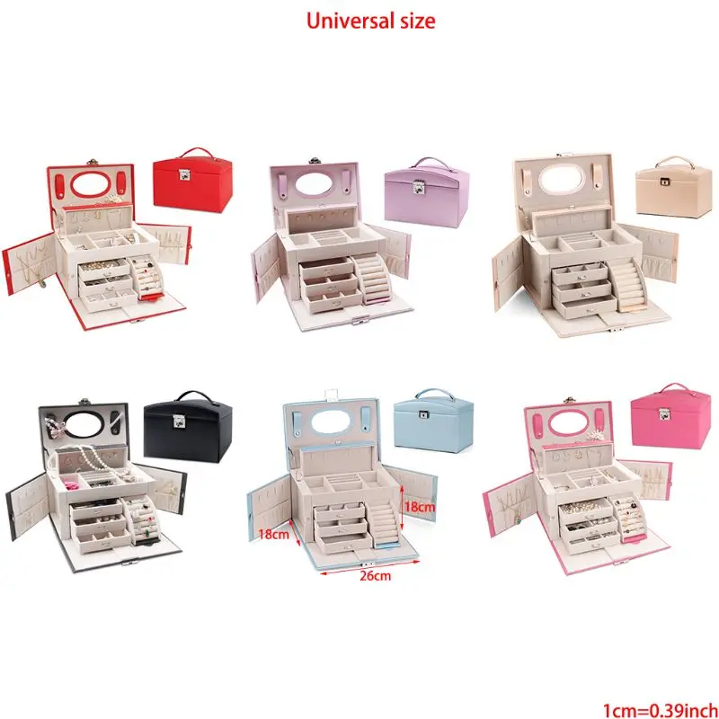 

Faux Leather Jewelry Box Organizer 6 Colors Available Vintage Gift Case for Women with Mirror Storage Case