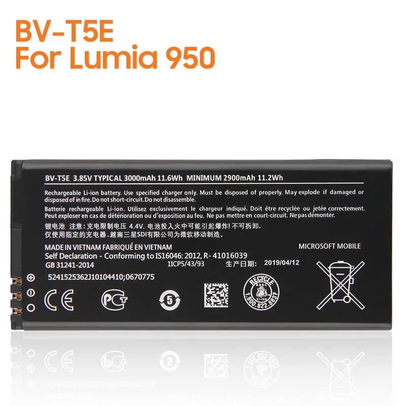 yelping BV-T5E Phone Battery For Microsoft Lumia 950 RM-110 RM-1106 RM-1104 McLa