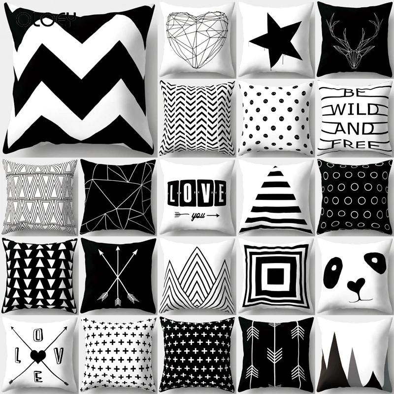 Cushion Cover Simple Black and White Back Cushion Set Polyes