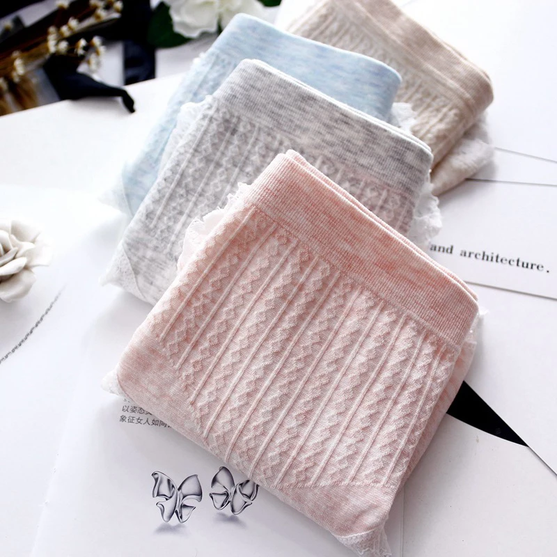 

Women Underwear Lace Side Solid Color Panties Soft Comfort Daily Casual Seamless Cotton Mid Waist Breathable Elasticity Briefs