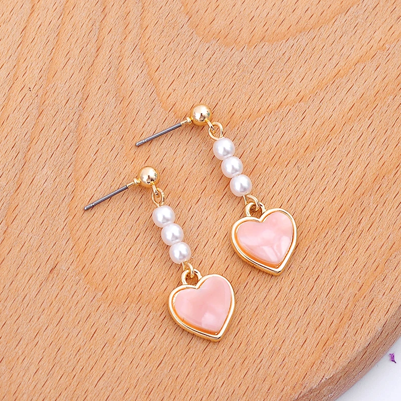 Романтические Розовые Акриловые серьги в форме сердца с имитацией жемчуга для
