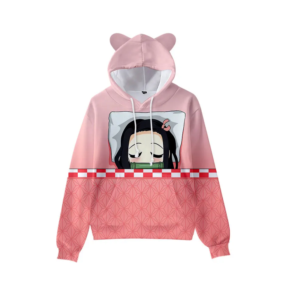 

Fashion Demon Slayer Kimetsu No Yaiba Kawaii 3D print Cat Ears Hoodies Sweatshirts Boys/Girls Hoodies Child Leisure Pullovers