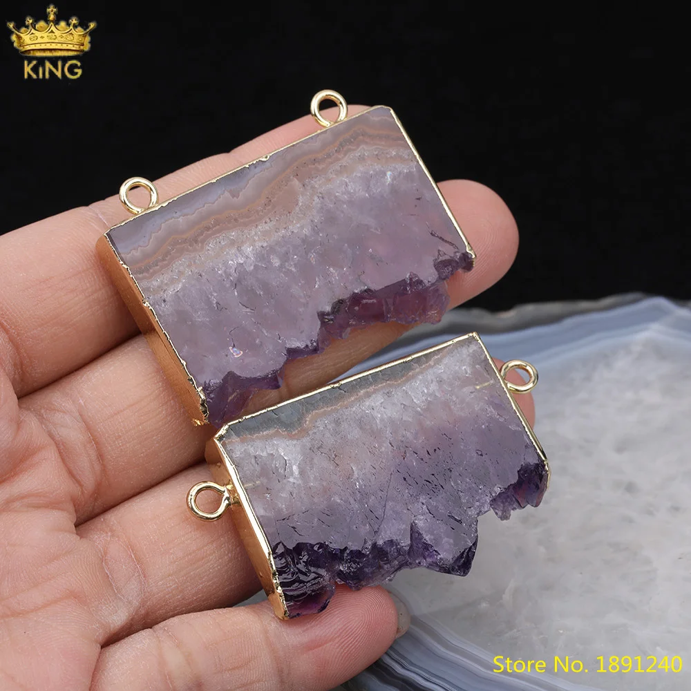 

5Pcs/Lot Natural Amethysts Quartz Gold Pendant Necklace Fashion Women Crystal Double Holes Charms For Jewelry Making SA-37KBAE