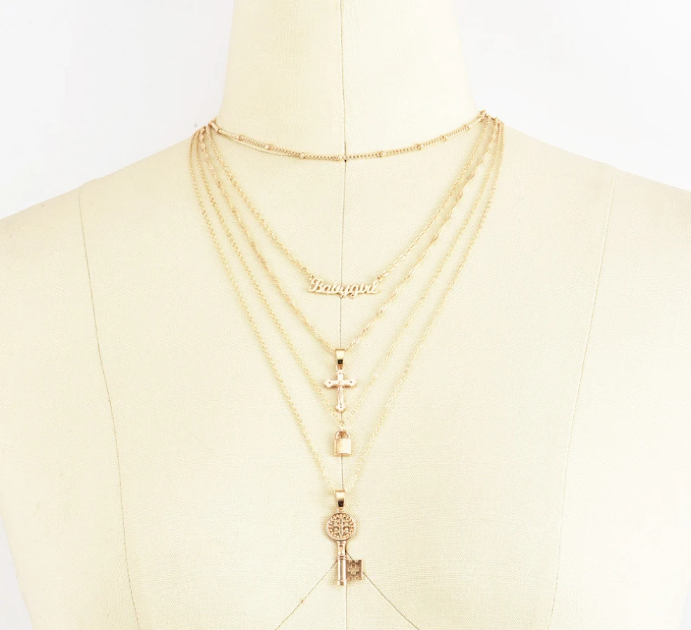 Многослойная подвеска в виде ключа с крестом | Украшения и аксессуары