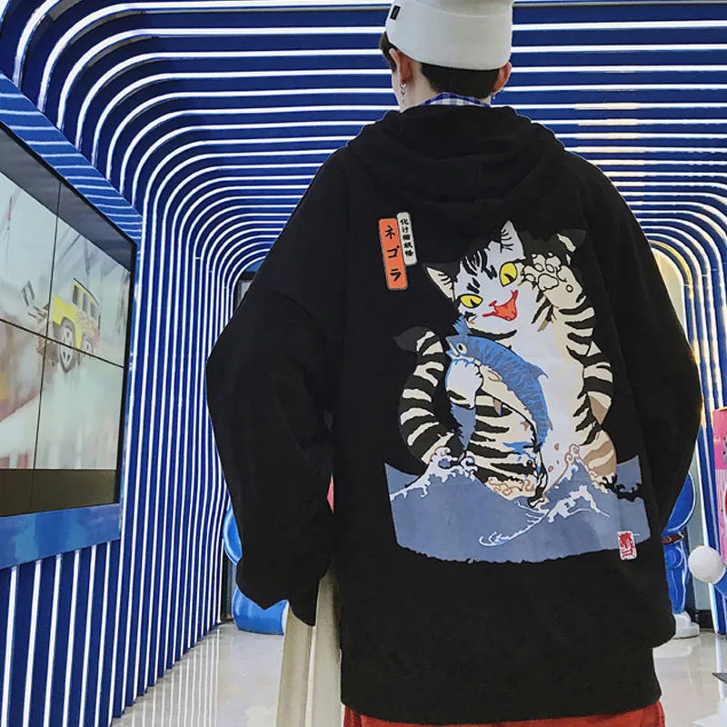 Модные мужские топы уличная одежда забавные толстовки с капюшоном в виде кота