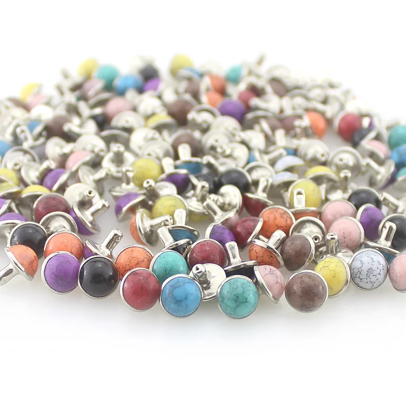 100 наборов/пакет диаметр 8 мм Красочные акриловые бирюзовые и латунные заклепки