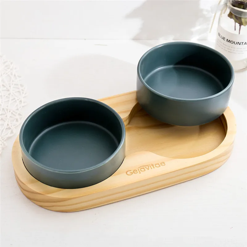 

Dog Bowl Bamboo Holder Cat Feeder Ceramic Dog Double Bowls Puppy Feeder Detachable Pet Bowl Pet Accessories