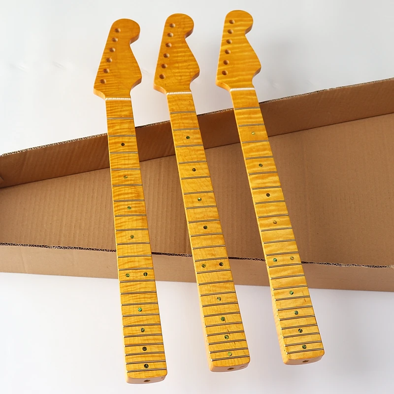 flamme ahorn e gitarre hals st neck einteilige kanada flamme ahorn holz hochglanz finish 21 bünde gelb farbe strat hals free global shipping