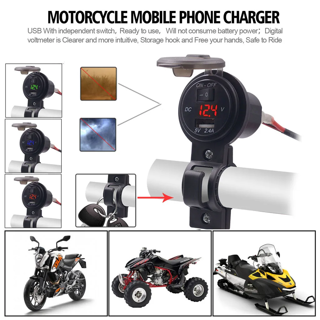 Мотоцикл ATV UTV USB зарядное устройство прикуриватель Butt Dual светодиодный дисплей