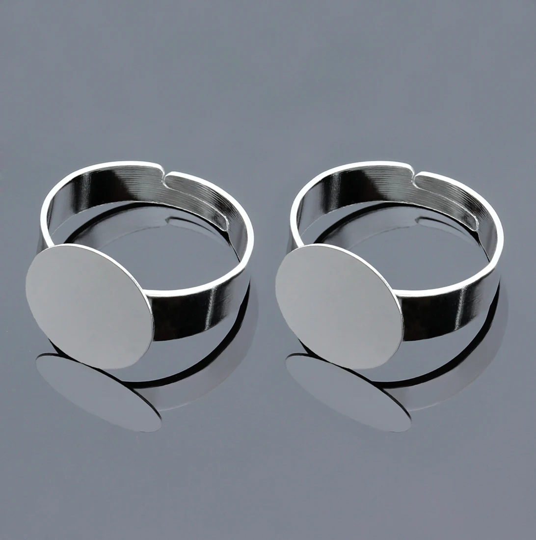 

20PCS/lot Silver Adjustable Blank Ring Holder Fit 10/12mm Cabochon Setting Cameo Base Handmate DIY Ring Jewelry Making